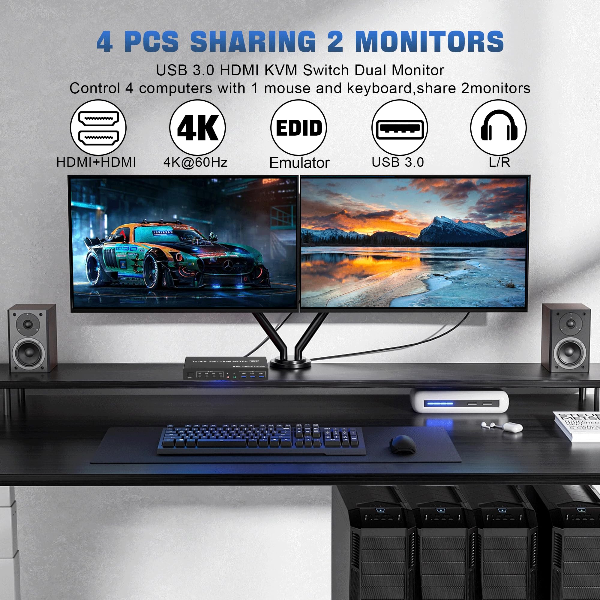4K USB 3.0 KVM Switch HDMI Dua – Dual Monitor Stand recenzja i cena